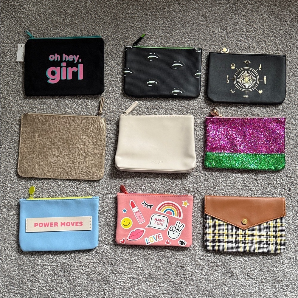 Ipsy Vibrant Cosmetic Bag Set - Black, Gold, Pink, Blue, Cream